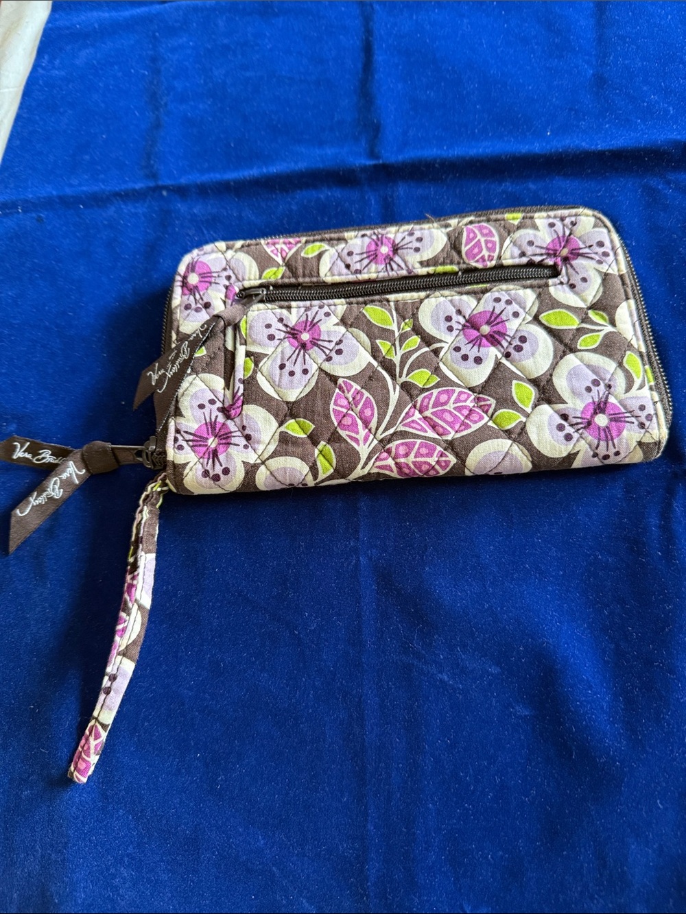 Vera Bradley Brown Pink Floral Quilted Wristlet Wallet